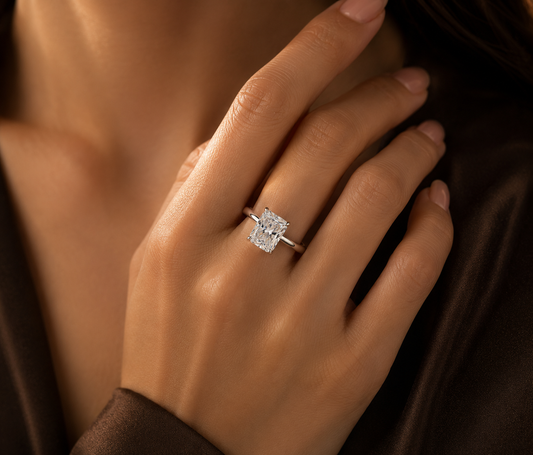 No.14 Radiant Cut Moissanite Engagement Ring – S925 Sterling Silver, 18K White Gold Plated