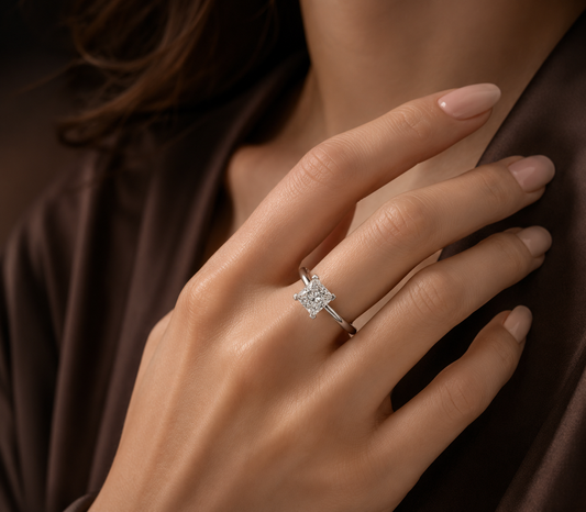 No.15 Princess Cut Moissanite Engagement Ring 1ct – S925 Sterling Silver, 18K White Gold Plated