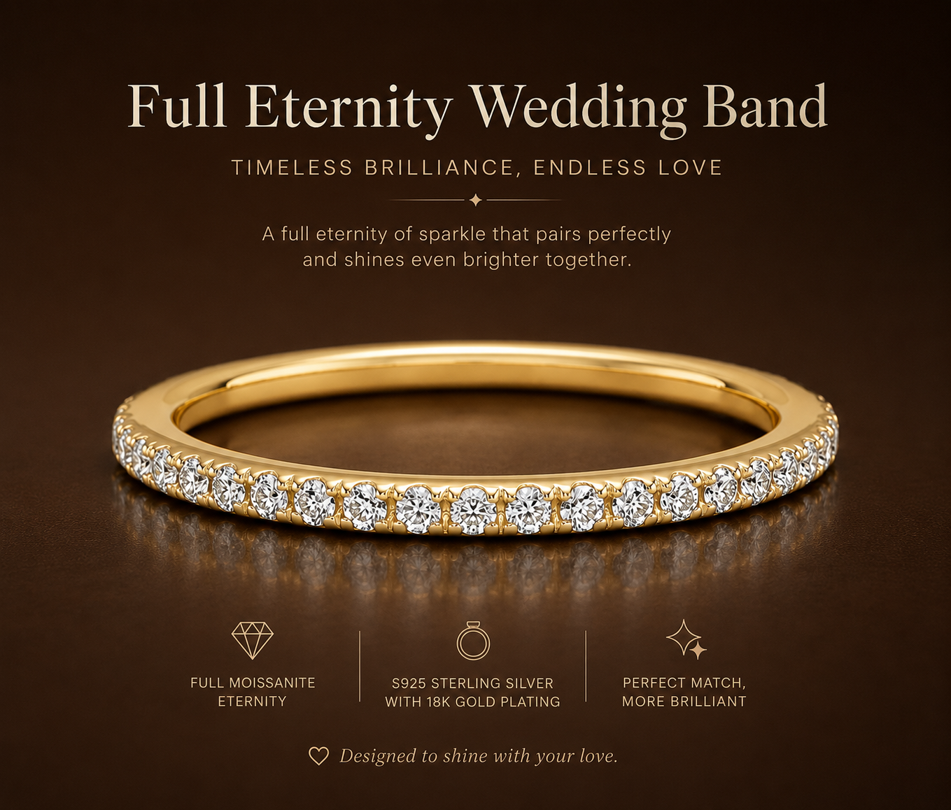 No.07 Full Eternity Moissanite Wedding Band – S925 Sterling Silver, 18K Gold Plated