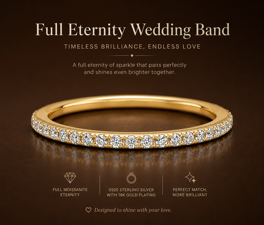 No.07 Full Eternity Moissanite Wedding Band – S925 Sterling Silver, 18K Gold Plated