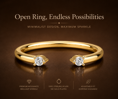 No.08 Minimalist Open Moissanite Ring – S925 Sterling Silver, 18K Gold Plated