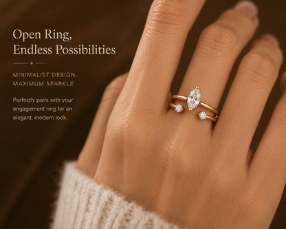 No.08 Minimalist Open Moissanite Ring – S925 Sterling Silver, 18K Gold Plated
