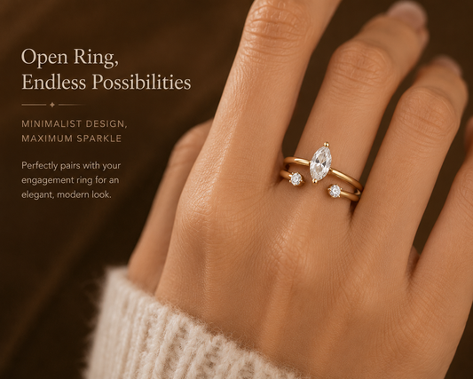 No.08 Minimalist Open Moissanite Ring – S925 Sterling Silver, 18K Gold Plated