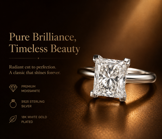 No.15 Princess Cut Moissanite Engagement Ring 1ct – S925 Sterling Silver, 18K White Gold Plated