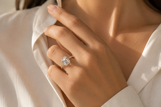 No.02 S925 Sterling Silver 18K Gold Plated Ring (Emerald Cut)