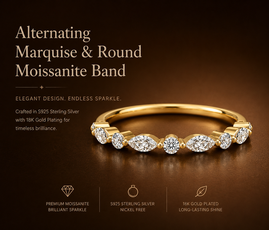 No.09 Alternating  Moissanite Band. S925 Sterling Silver with 18K Gold Plating