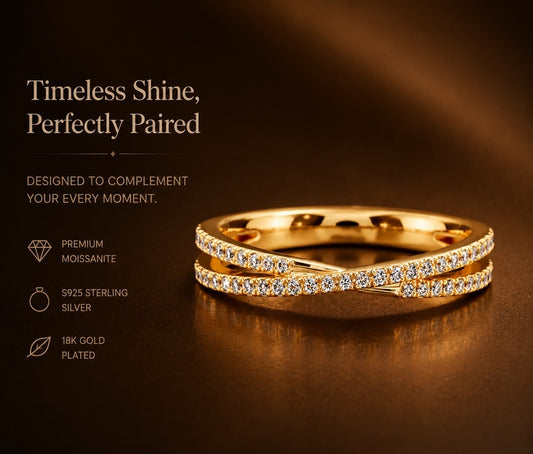 No.11 Crisscross Moissanite Wedding Band – S925 Sterling Silver, 18K Gold Plated