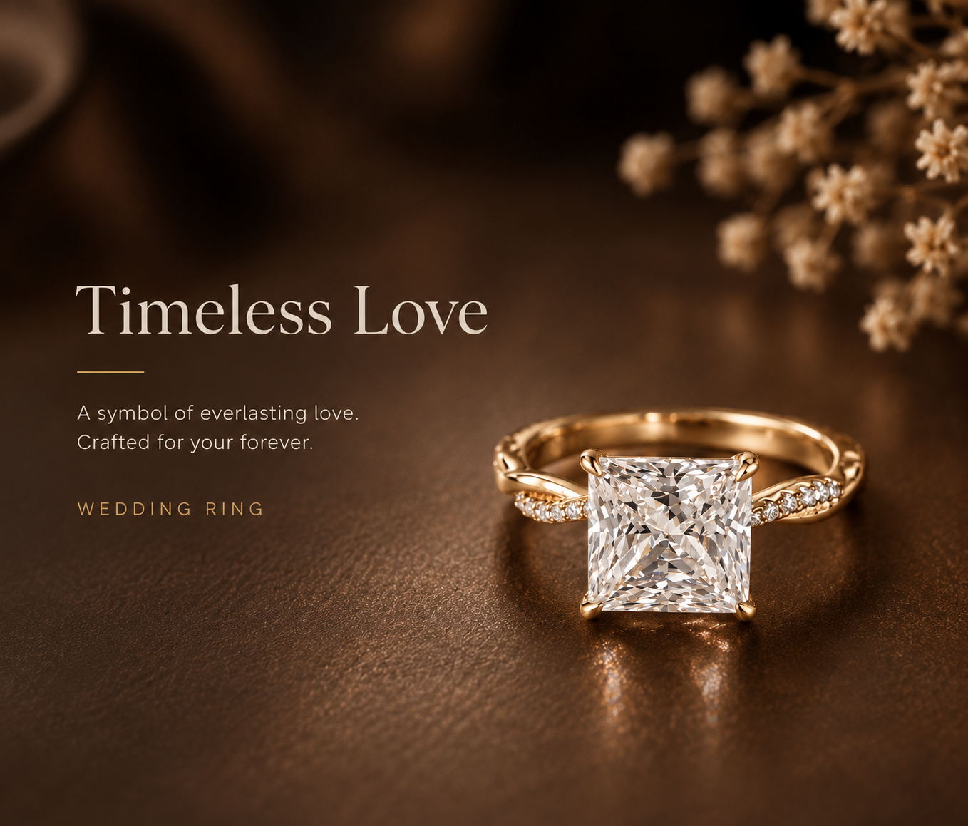 No.04 Princess Cut Moissanite Ring – 18K Gold Plated S925 Sterling Silver