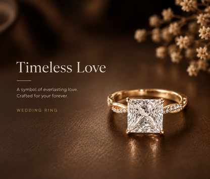 No.04 Princess Cut Moissanite Ring – 18K Gold Plated S925 Sterling Silver