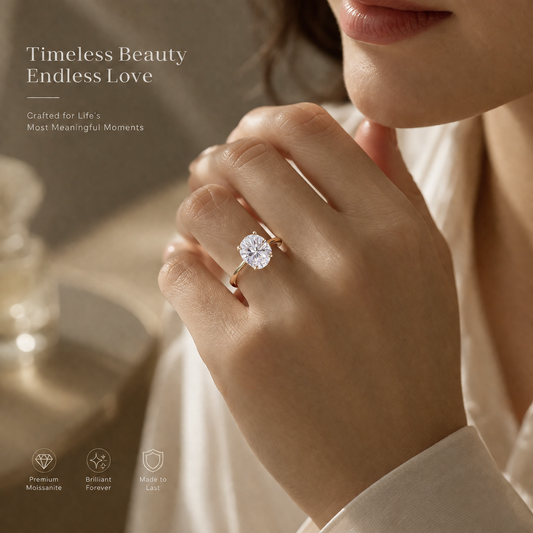 No.01 Oval Moissanite Diamond Ring – S925 Silver 18K Gold Plated